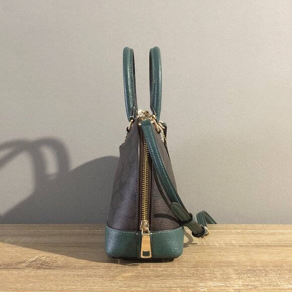 Coach Mini Sierra Satchel Signature Canvas Brown Turquoise Crossbody Bag F34290 - Picture 3 of 16